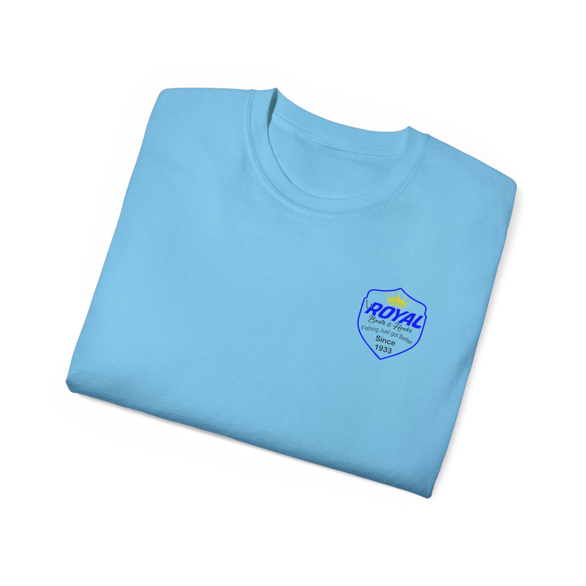 Blue Lettering Tee BOATS and HOOKS Gift for Anglers, Summer Apparel, Outdoor Activity Shirt, Casual Fishing Wear