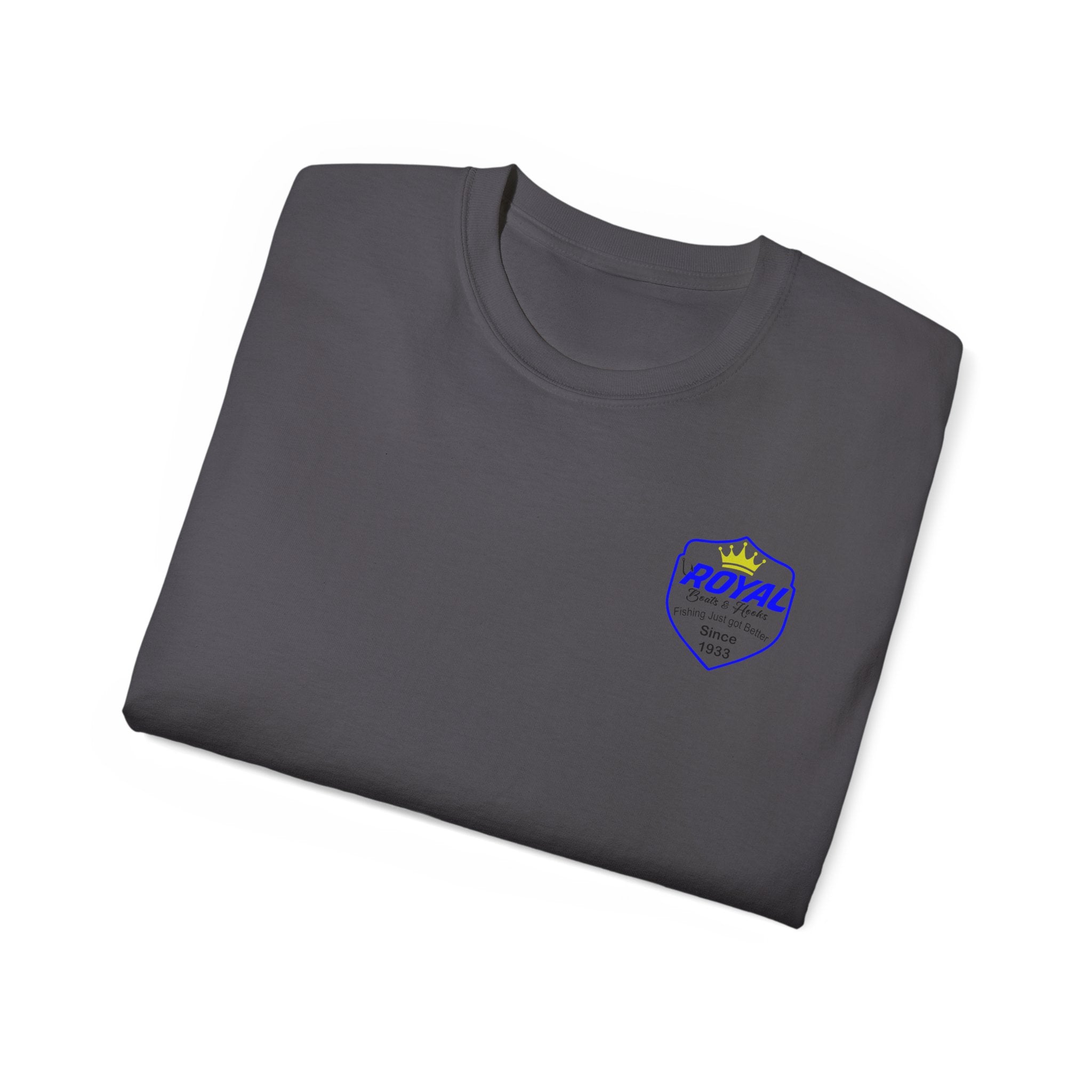 Blue Lettering Tee BOATS and HOOKS Gift for Anglers, Summer Apparel, Outdoor Activity Shirt, Casual Fishing Wear