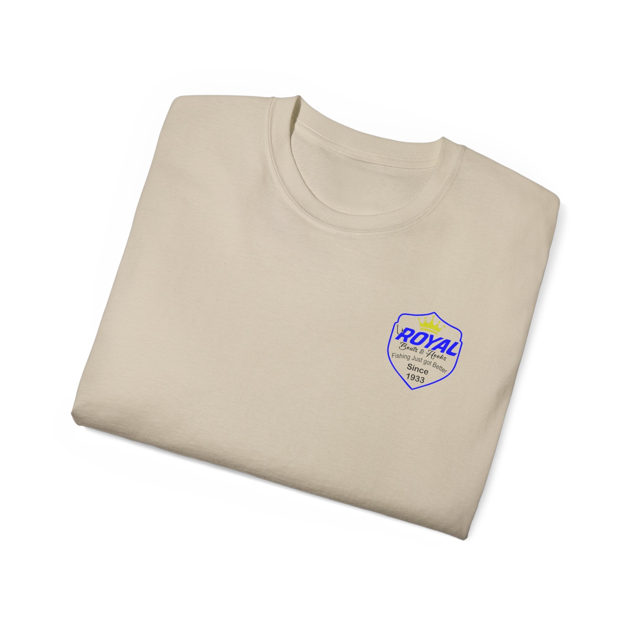 Blue Lettering Tee BOATS and HOOKS Gift for Anglers, Summer Apparel, Outdoor Activity Shirt, Casual Fishing Wear