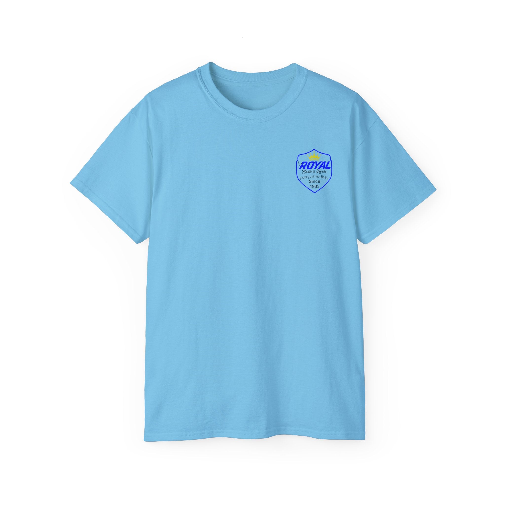Blue Lettering Tee BOATS and HOOKS Gift for Anglers, Summer Apparel, Outdoor Activity Shirt, Casual Fishing Wear