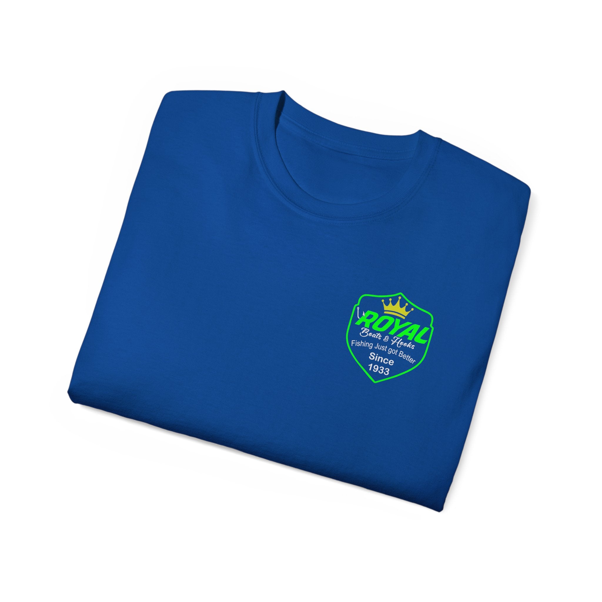 Blue Lettering Tee BOATS and HOOKS Gift for Anglers, Summer Apparel, Outdoor Activity Shirt, Casual Fishing Wear