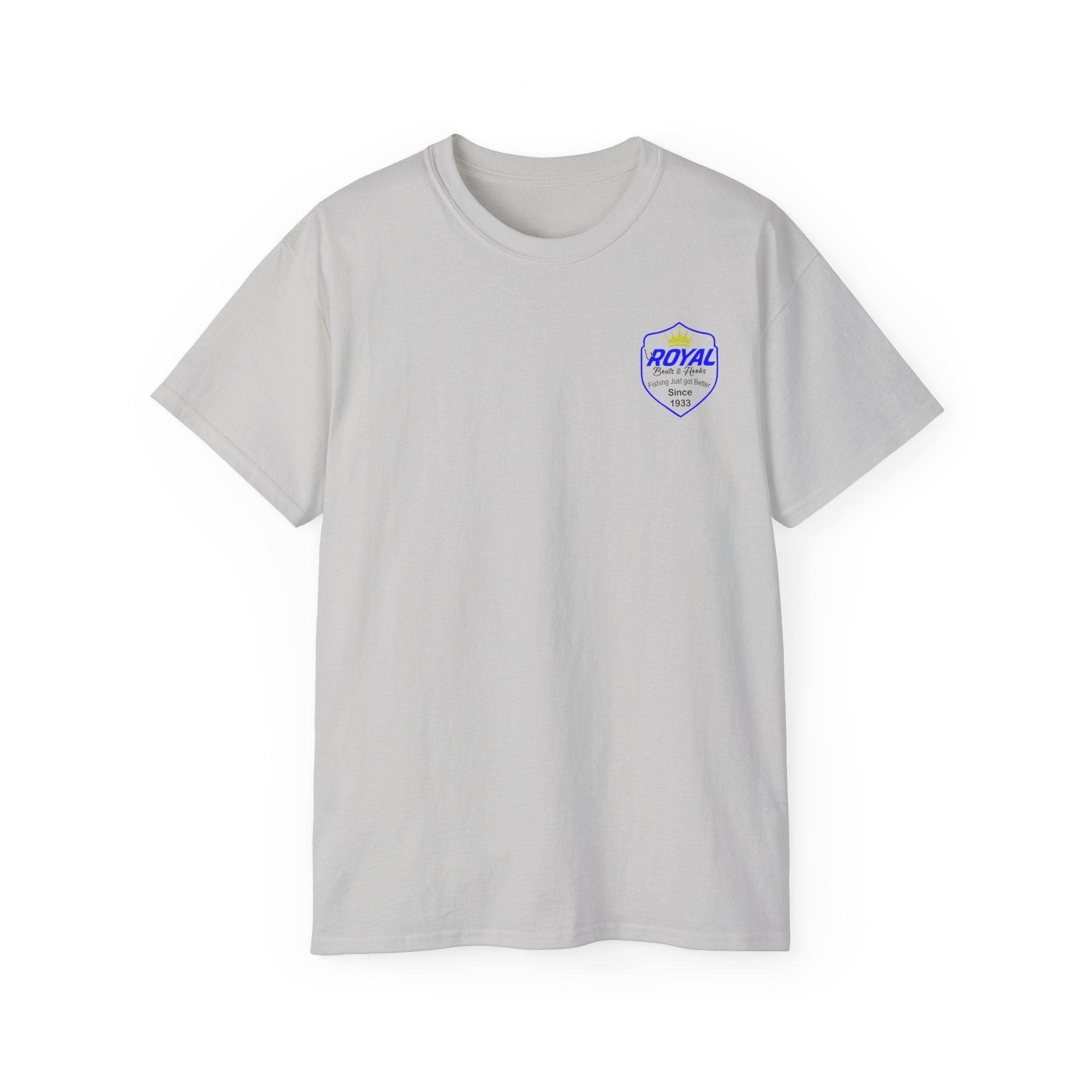 Blue Lettering Tee BOATS and HOOKS Gift for Anglers, Summer Apparel, Outdoor Activity Shirt, Casual Fishing Wear
