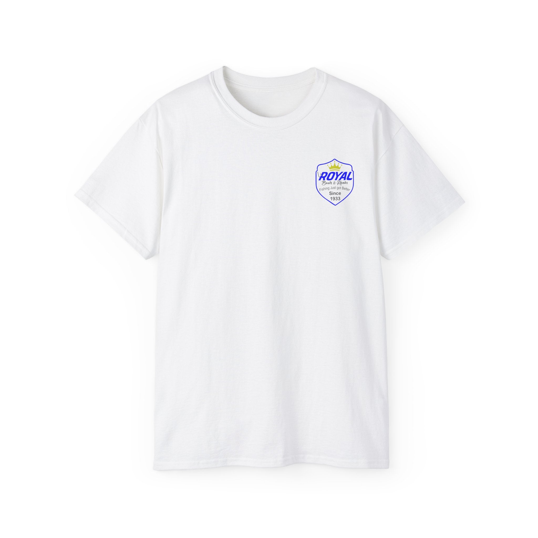 Blue Lettering Tee BOATS and HOOKS Gift for Anglers, Summer Apparel, Outdoor Activity Shirt, Casual Fishing Wear