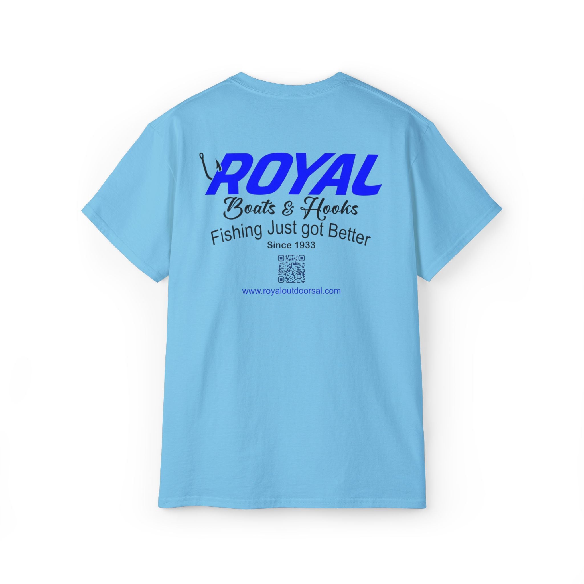 Blue Lettering Tee BOATS and HOOKS Gift for Anglers, Summer Apparel, Outdoor Activity Shirt, Casual Fishing Wear