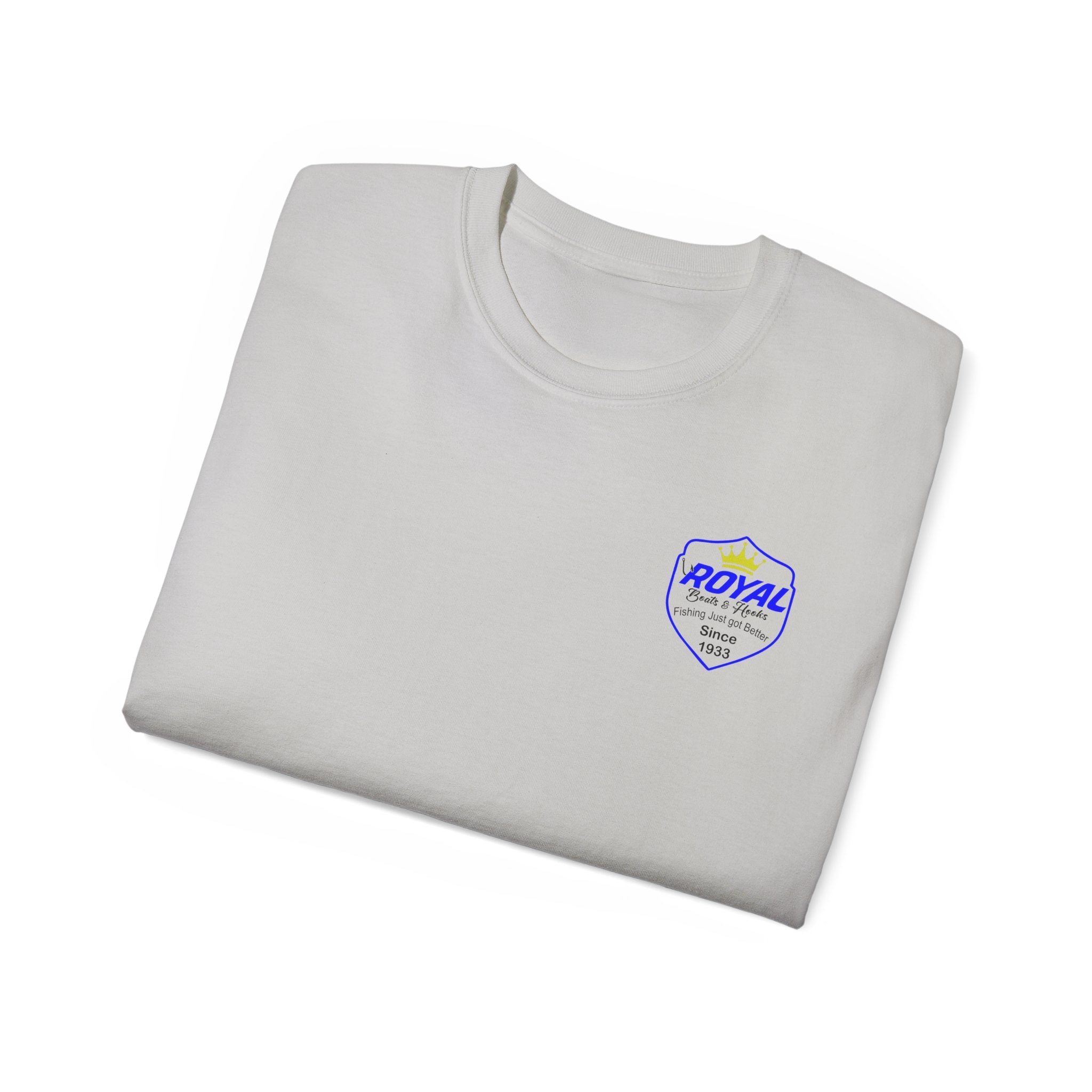 Blue Lettering Tee BOATS and HOOKS Gift for Anglers, Summer Apparel, Outdoor Activity Shirt, Casual Fishing Wear