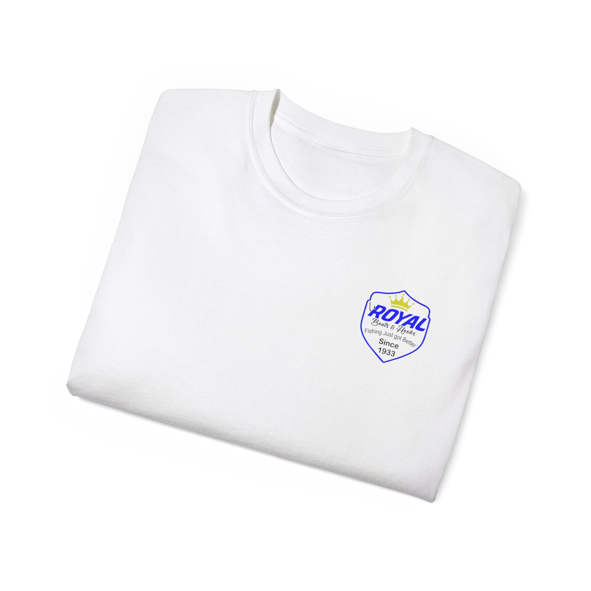 Blue Lettering Tee BOATS and HOOKS Gift for Anglers, Summer Apparel, Outdoor Activity Shirt, Casual Fishing Wear