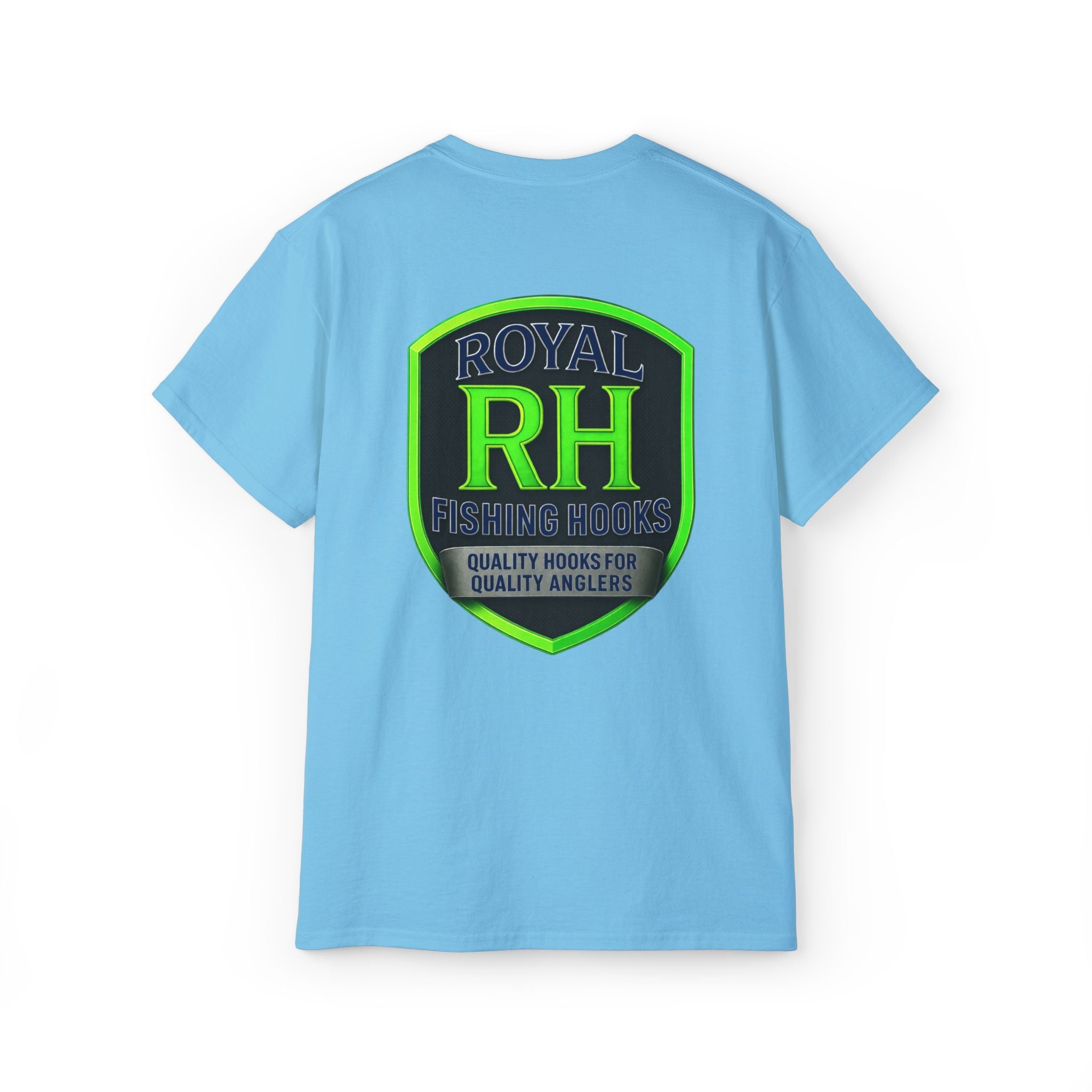 Green Shield T-Shirt Featuring BOATS and HOOKS Gift for Anglers, Summer Apparel, Outdoor Activity Shirt, Casual Fishing Wear