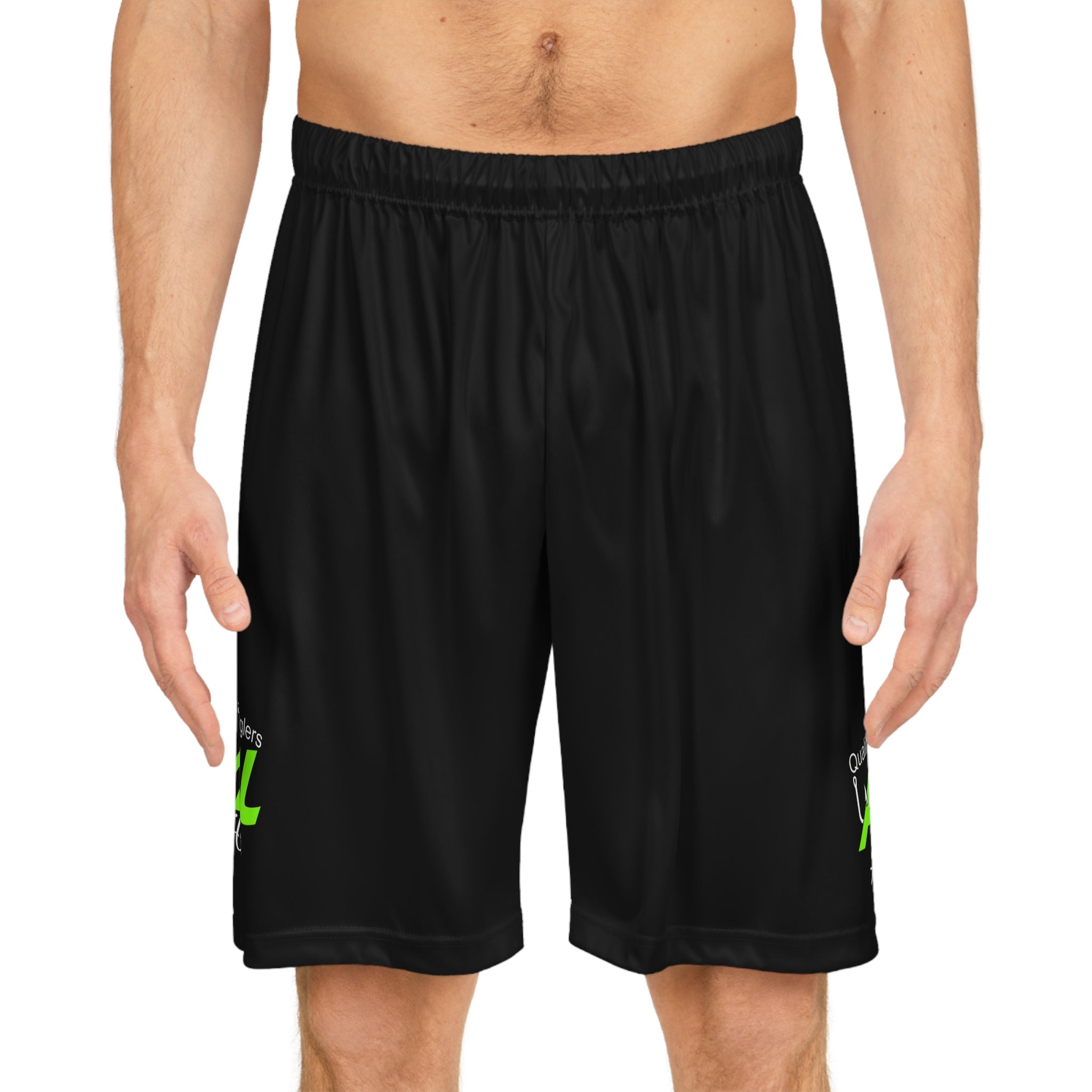BLACK Fishing Logo Basketball Shorts — Royal Fishing AOP Athletic Shorts