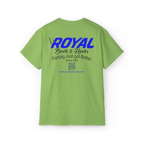 Blue Lettering Tee BOATS and HOOKS Gift for Anglers, Summer Apparel, Outdoor Activity Shirt, Casual Fishing Wear