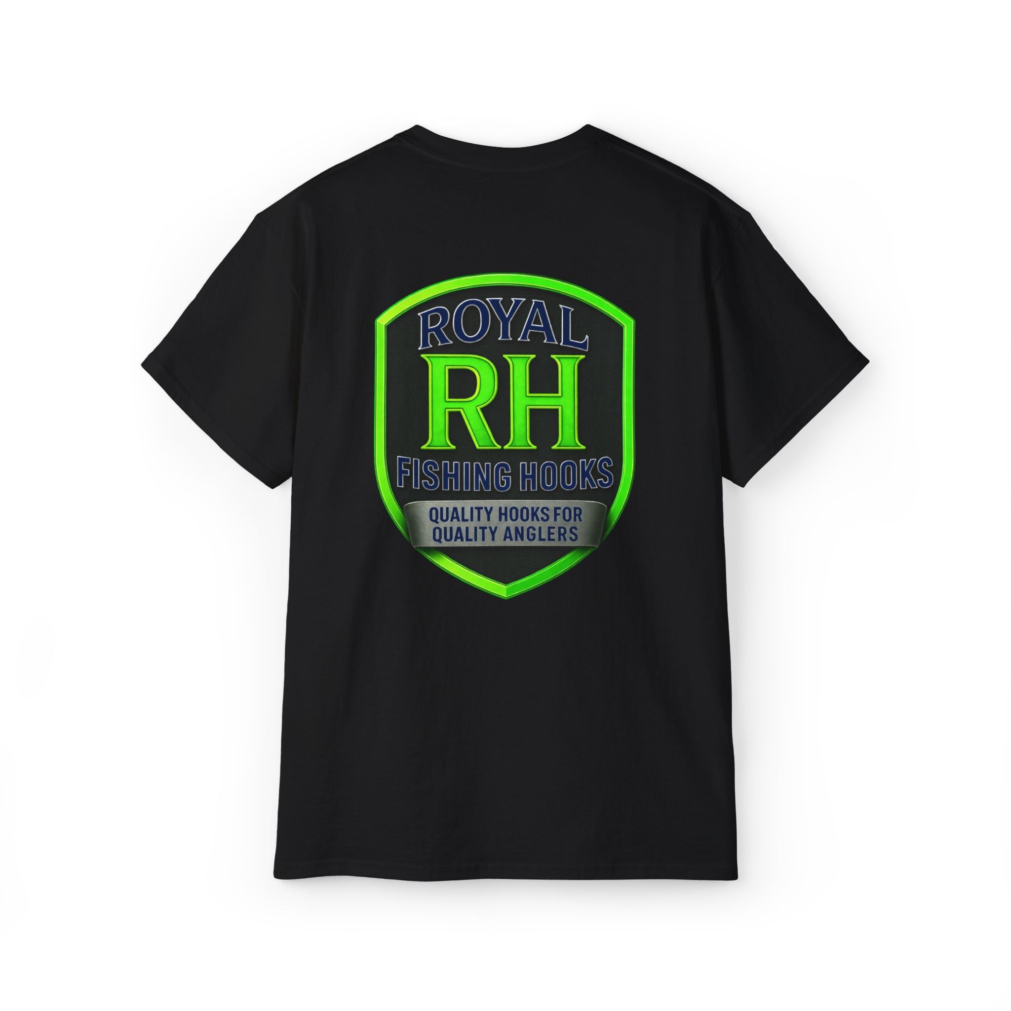 Green Shield T-Shirt Featuring BOATS and HOOKS Gift for Anglers, Summer Apparel, Outdoor Activity Shirt, Casual Fishing Wear