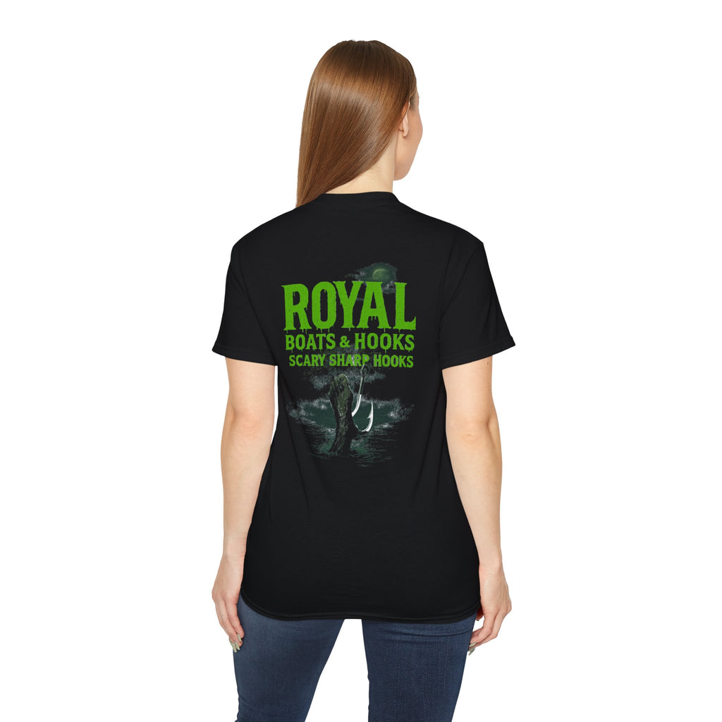 Halloween Foot T-Shirt Featuring BOATS and HOOKS Gift for Anglers, Summer Apparel, Outdoor Activity Shirt, Casual Fishing Wear