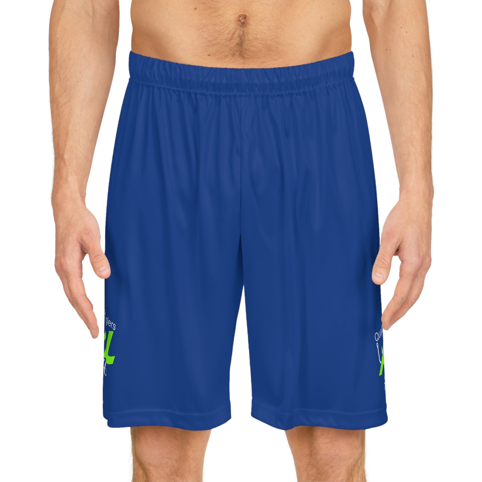BLUE Fishing Logo Basketball Shorts — Royal Fishing AOP Athletic Shorts