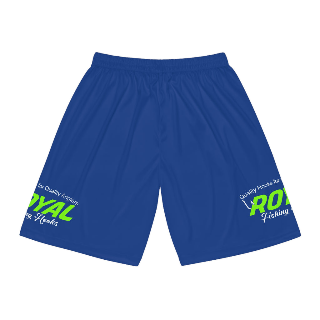 BLUE Fishing Logo Basketball Shorts — Royal Fishing AOP Athletic Shorts