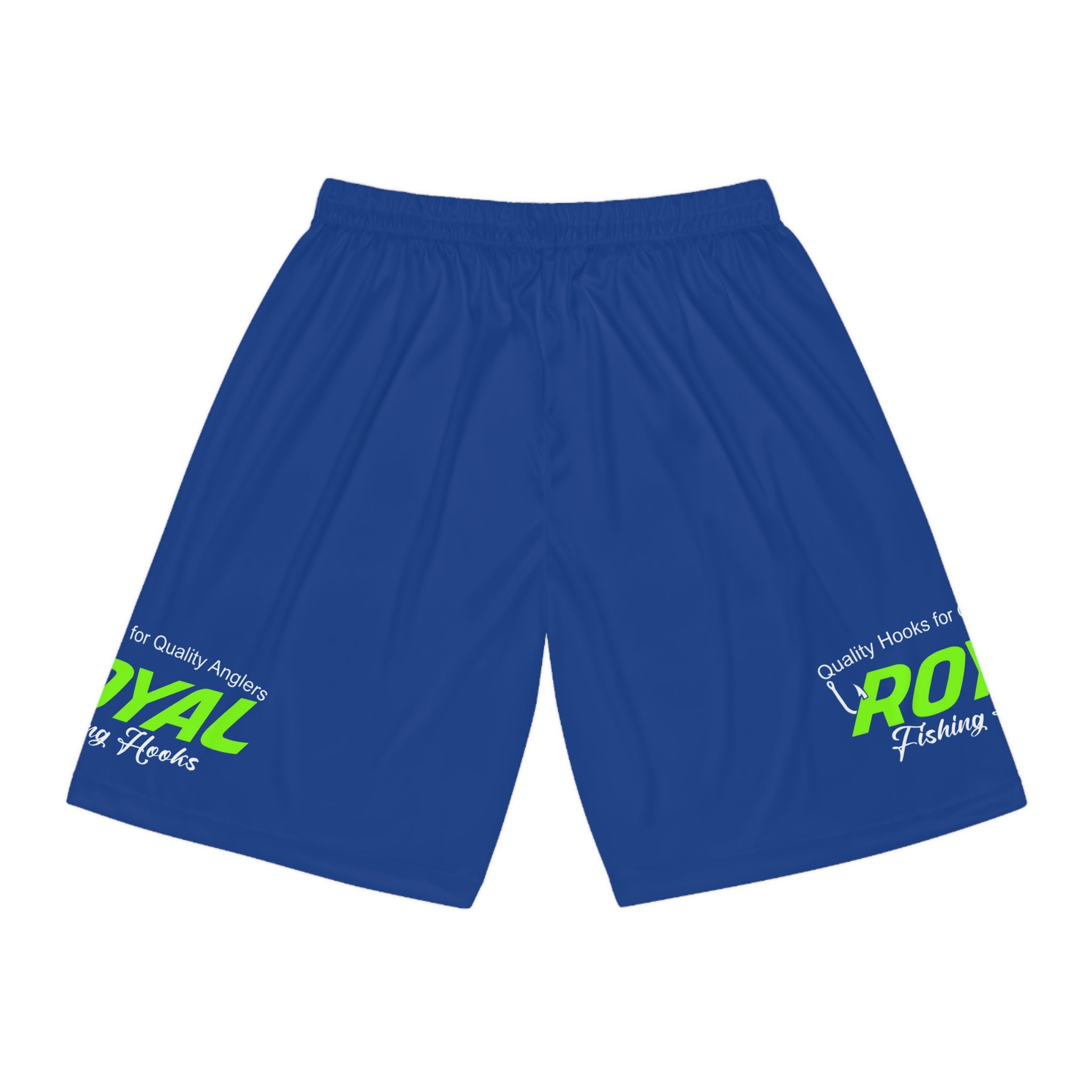 BLUE Fishing Logo Basketball Shorts — Royal Fishing AOP Athletic Shorts