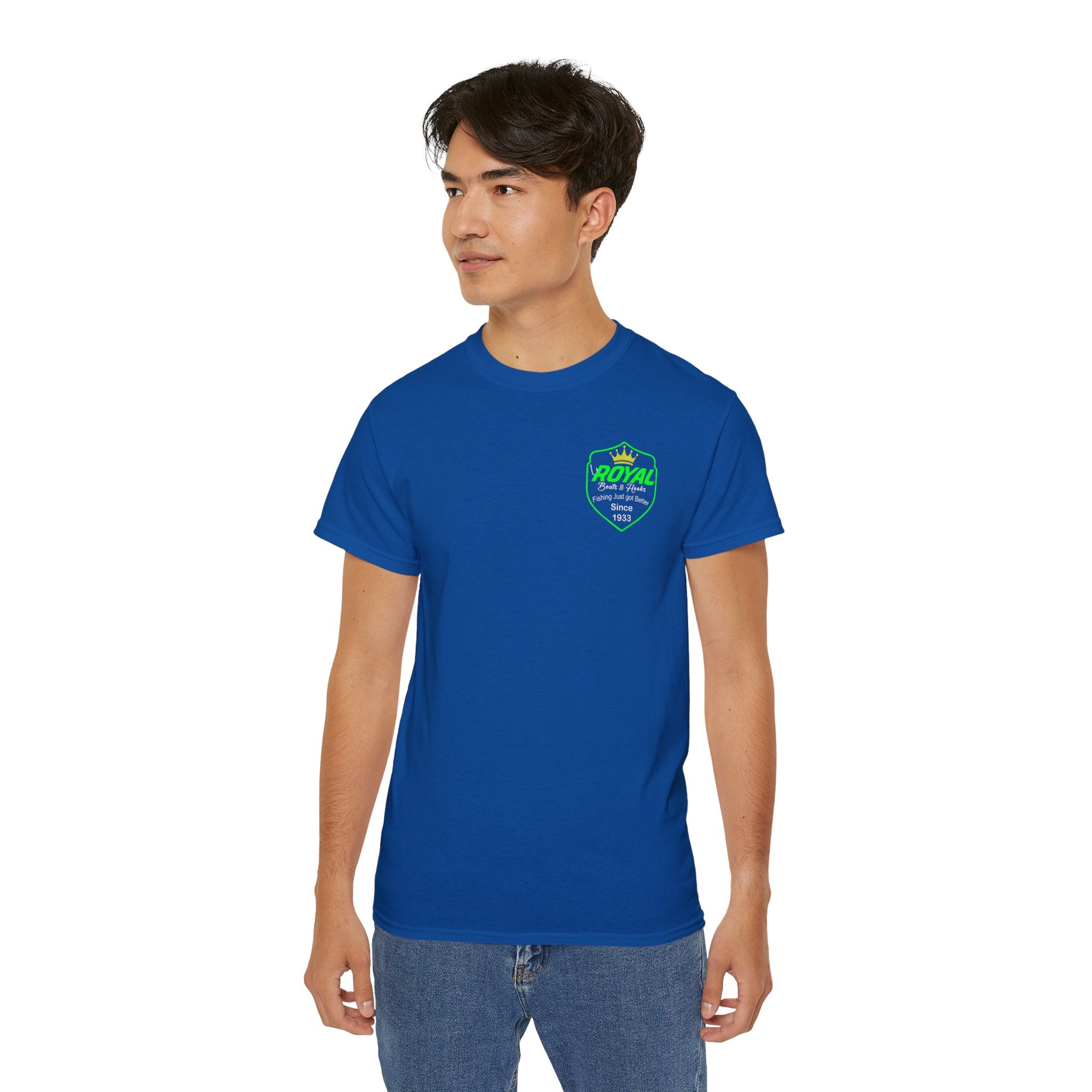 Green Shield T-Shirt Featuring BOATS and HOOKS Gift for Anglers, Summer Apparel, Outdoor Activity Shirt, Casual Fishing Wear