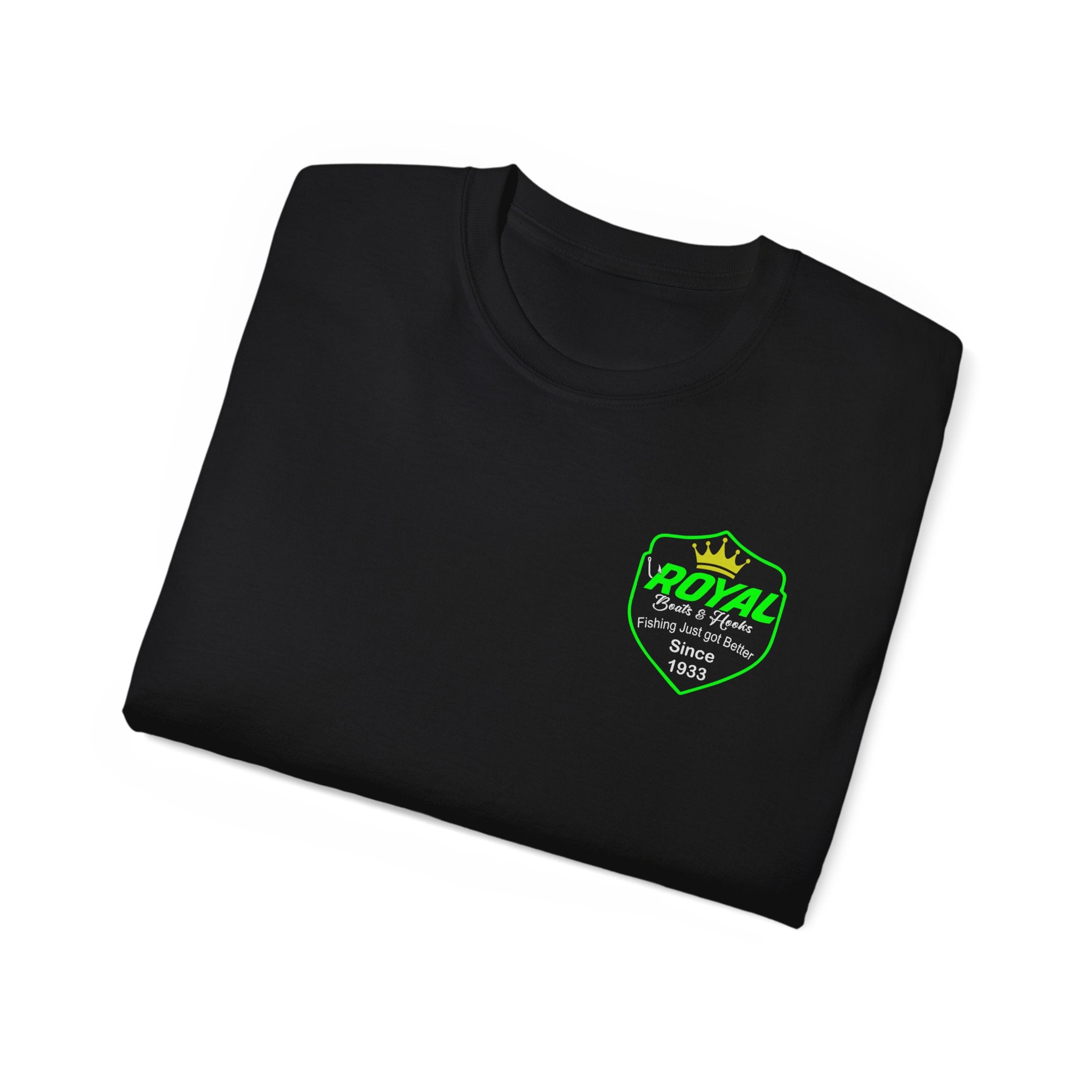 Green Shield T-Shirt Featuring BOATS and HOOKS Gift for Anglers, Summer Apparel, Outdoor Activity Shirt, Casual Fishing Wear