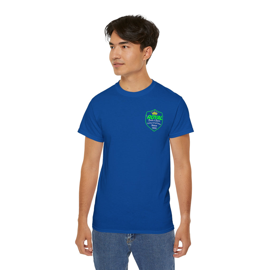 T-Shirt Featuring BOATS and HOOKS Gift for Anglers, Summer Apparel, Outdoor Activity Shirt, Casual Fishing Wear