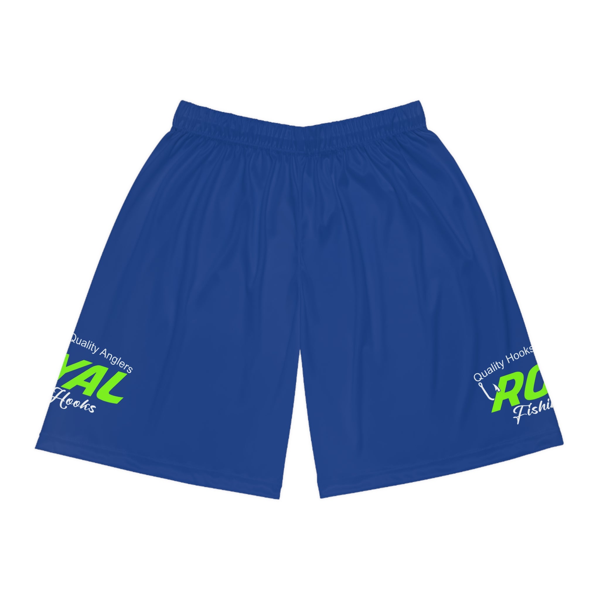 BLUE Fishing Logo Basketball Shorts — Royal Fishing AOP Athletic Shorts