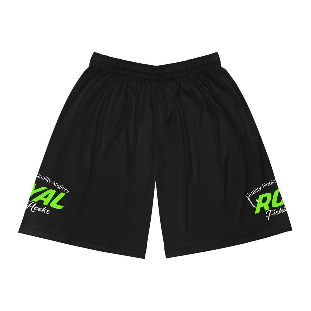 BLACK Fishing Logo Basketball Shorts — Royal Fishing AOP Athletic Shorts