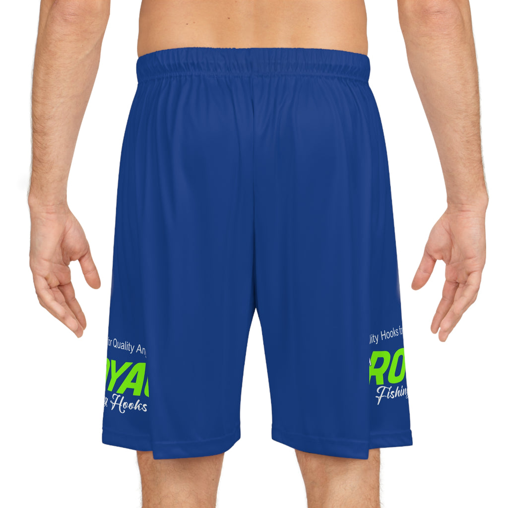 BLUE Fishing Logo Basketball Shorts — Royal Fishing AOP Athletic Shorts