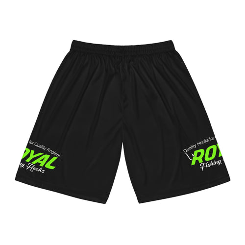 BLACK Fishing Logo Basketball Shorts — Royal Fishing AOP Athletic Shorts